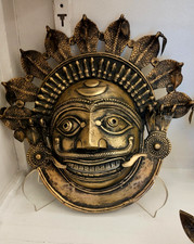 ANTIQUE INDIAN BRONZE JARANDEYA BHUTA MASK KERALA ART DECORATIVE COLLECTIBLE #