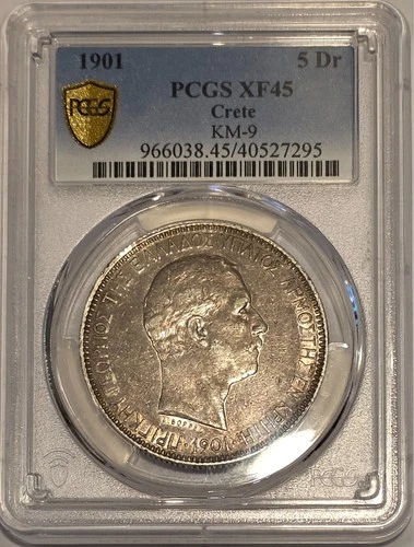 GREECE CRETE / 1901  5 Drachmai,Prince George - PCGS XF45 !!!