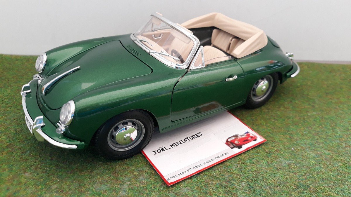 PORSCHE 356 B CABRIOLET 1961 vert métal clair capote pliée beige