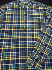 Nautica Mens Button Front Long Sleeve Cotton Blue Plaid Logo Shirt X Large XL