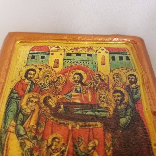 Dormizione di Theotokos Maria icona bizantina ortodossa orientale russa e greca - Foto 4 di 11