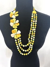 Yellow & Green Tagua Nut And Acai Seed Statement Necklace