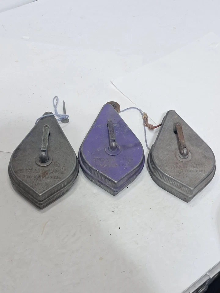 Three Vintage STRAIT-LINE Chalk Line Reel Plumb Bobs (t) - Image 2 of 4