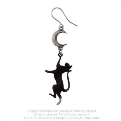 NEW Feline Moondream Single Earrings by Alchemy Gothic E468 Cat Moon Goth Gift