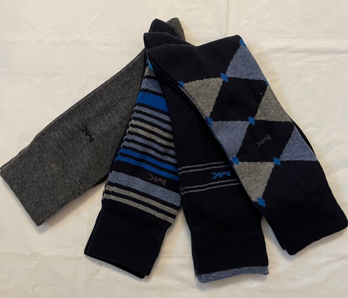 Michael Kors Men's Crew Socks 4-Pairs Black & Blue Argyle/Blue Stripe Sz 7-12 - Picture 3 of 3