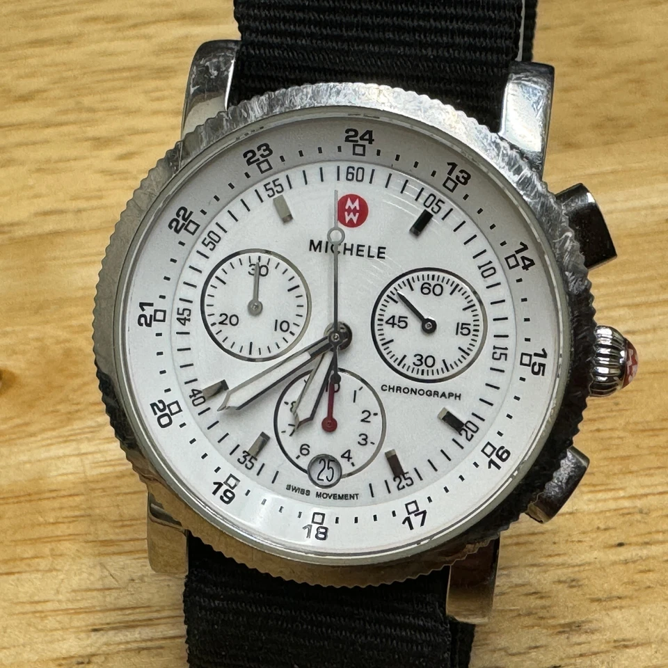 Michele Reloj Suizo Cuarzo SS00718 Hombre Plata Zafiro Cronógrafo Batería Nueva Foto 2 de 4