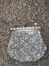 Vtg Art Deco Silver Beaded Purse w Chain Fine Arts Bag Hong Kong New York