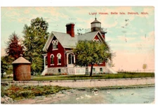 vintage postcard Light House Belle Isle. Michigan