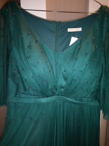 Green Beaded Maxi Dress with sleeves size 48 new with tag elegant party - Picture 6 of 6