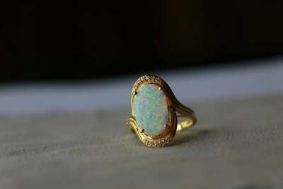 2.20Ct Oval Cut Fire Opal Diamond Solitaire Engagement Ring 14K Yellow Gold Over