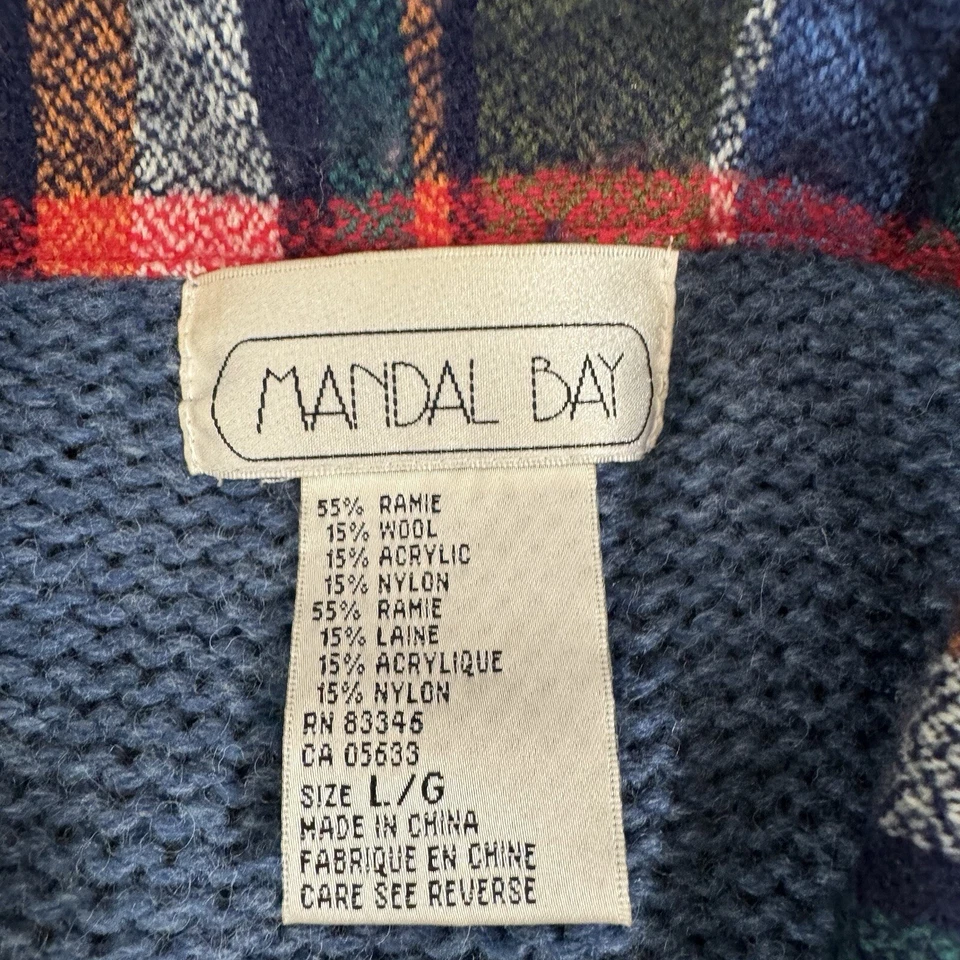 Cárdigan Mandal Bay Mezcla Lana Suéter Abotonado Azul Con Cuello A Cuadros Grande Foto 3 de 4