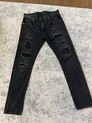 Helmut Lang Black Denim Jeans SIZE 30 Distressed Ripped Mens Good Condition 