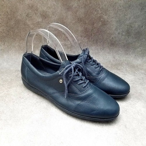 Blue Leather Lace Up Oxford Flats | eBay