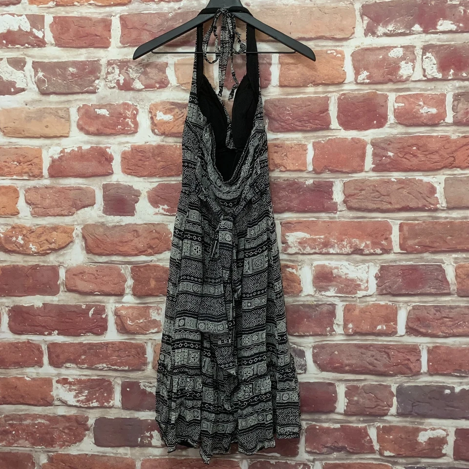 Vestido halter sangría para mujer talla 8 negro blanco 100 % seda boho pulóver con lazo trasero Foto 2 de 4