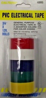 Calterm 49805 PVC Electrical Tape 5 Asst. Colors 3/4'' x 12' Rolls