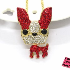 Fashion Women Cute Red Puppy Dog Crystal Animal Pendant Chain Necklace