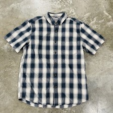 Carhartt Men  s Relaxed Fit Blue Plaid Button Short Sleeve Shirt LARGE