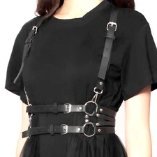 Women's Gothic Leather Harness Belt – Studded Waist Strap Suspenders
