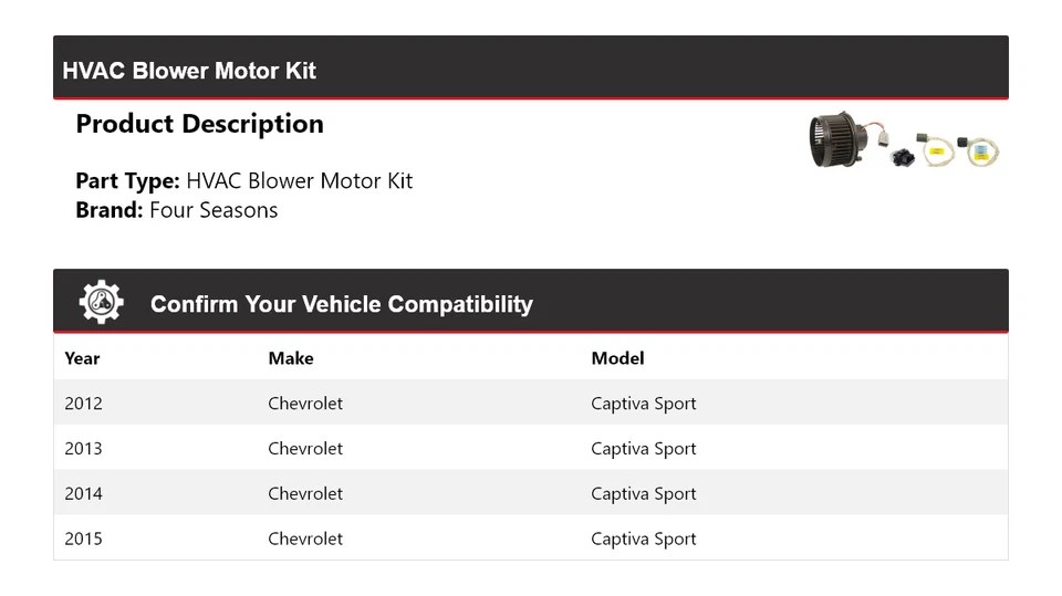 Kit de motor soplador HVAC deportivo Chevrolet Captiva 2012-2015 4 estaciones 2013 2014 Foto 2 de 3