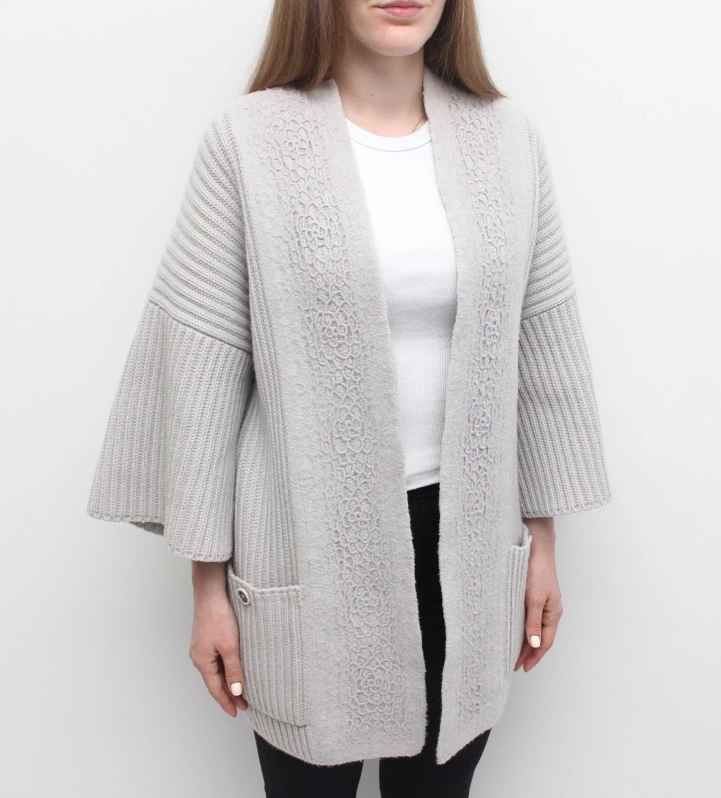 Kimono Donna CHANEL 100% Cashmere Maglia Aperta Cardigan RARA made in ITALY