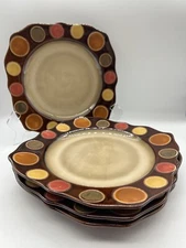 Home Essentials & Beyond Citrus Dots Scalloped Square Salad Plate; Set of 4