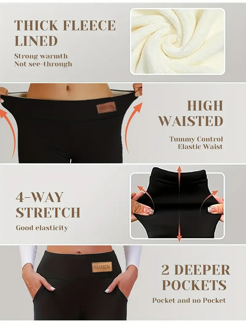 Women's Winter Sherpa Fleece Lined Pants Leggings Thick Thermal Warm High Waist