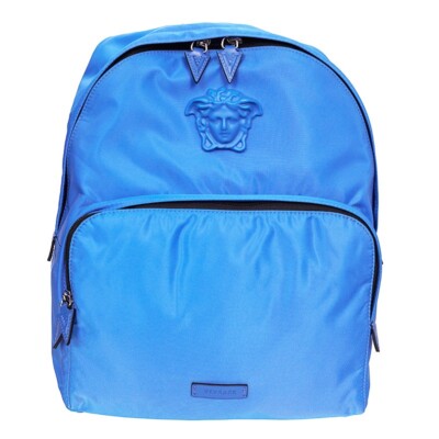 NEW $1,250 VERSACE Blue Nylon LA MEDUSA LOGO Travel Bag BACKPACK