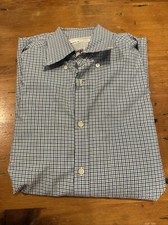 BRUNELLO CUCINELLI Size M Blue Navy Plaid Gingham Button Down Dress Shirt