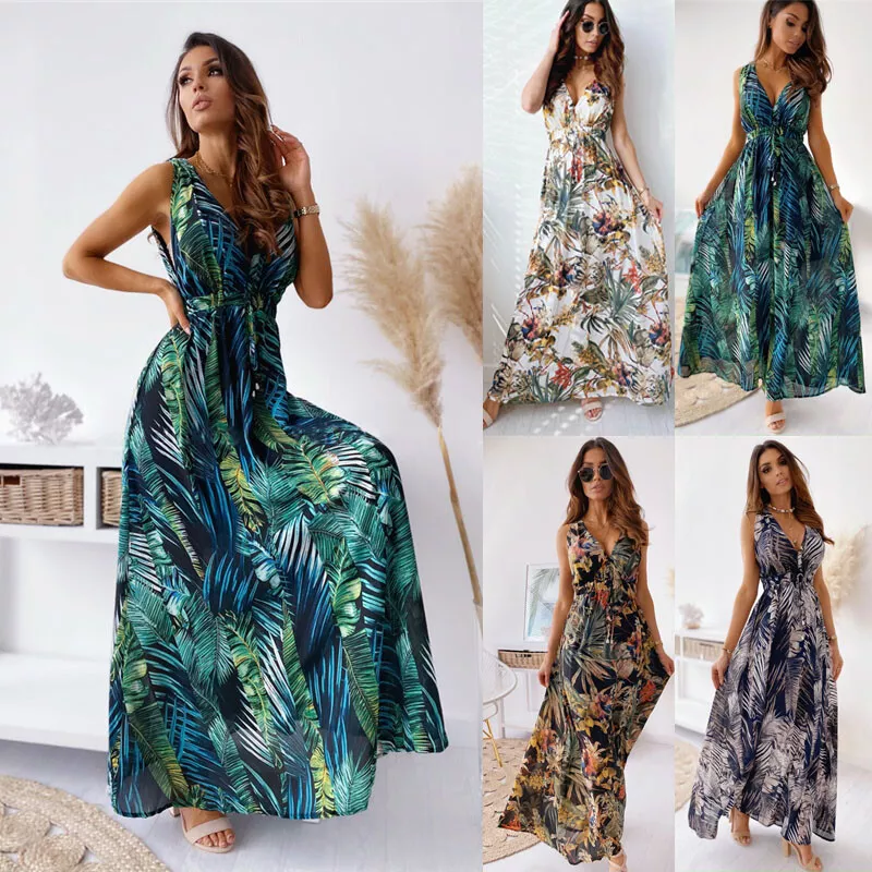 Womens Holiday Sleeveless Maxi Dress Ladies Summer Beach Boho Dresses Plus  Size