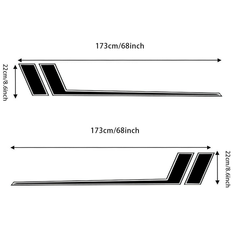 2pcs 68'' Black Sport Racing Hockey Stripe Car Side Door Decal Stickers ...