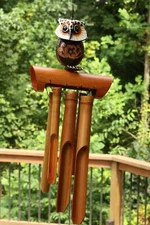 Handmade Wooden Snowy Owl Bamboo Wind Chime Wood  Hoot Patio Garden Outdoor Art