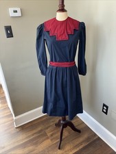 VTG Erin Fairchilde Dress Puff Sleeve Fit Flare 80s Oversized Collar Prairie 14