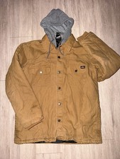 Dickies Brown Canvas Full Zip Snap Up Hooded Work Jacket Men s Large