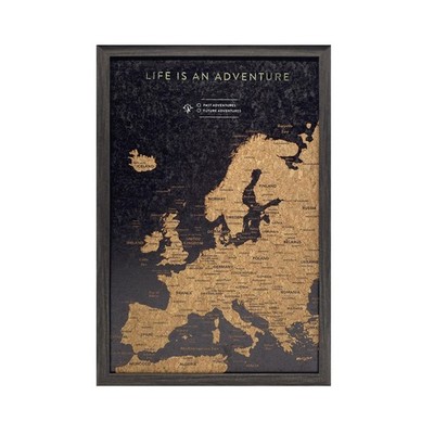 Splosh - XL Europa Reise Schreibtisch Karte Holzrahmen Kork Brett 100 Pins 3 Farben 45x31