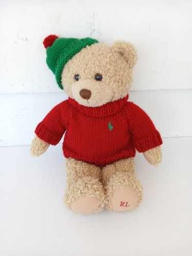 Vintage Polo Ralph Lauren Plush Bear With Red Sweater Green Knit Hat 2006 