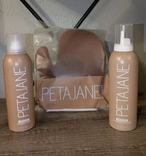 NEW $92 Peta Jane Medium Tanning Mist , Mousse & Mitt Set Lot. 7 oz Each 