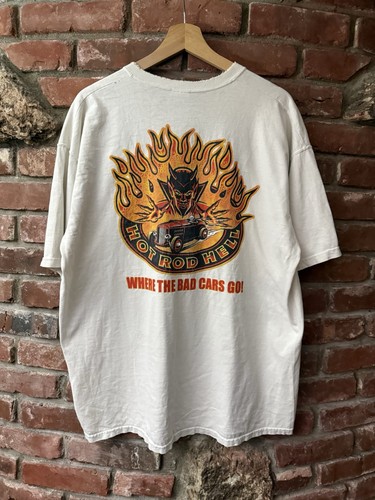 Vintage 2000s Y2K Hot Rod Devil Flames Shirt XL Distressed
