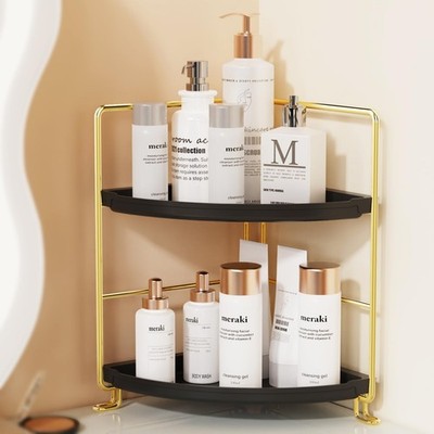 Gold Black 2 Tier Stackable Corner Storage Countertop Spice Rack Shelf