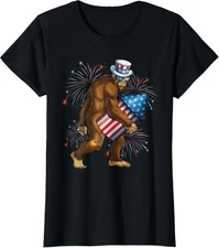 American US Flag Bigfoot Design American Funny Ladies' Crewneck T-Shirt