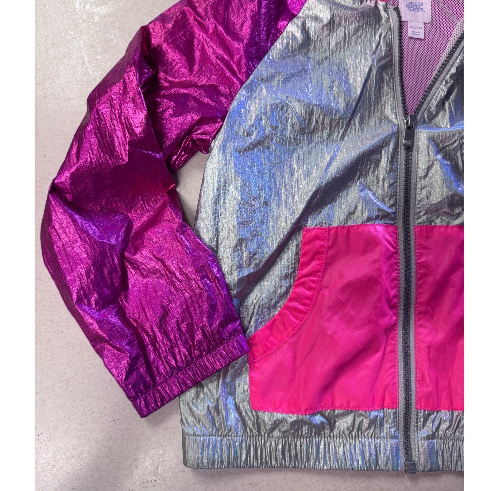 More Than Magic Girls Metallic Windbreaker Jacket Silver Purple Pink Size 6/6X image 4