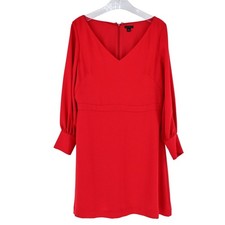 Ann Taylor Red V Neck Balloon Sleeve Dress Size 12 Christmas Holiday Party Dress