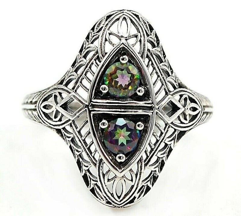 Heat Treated Rainbow Topaz 925 Sterling Silver Edwardian Ring Jewelry Sz 9 