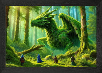 Moosiger Drache im verzauberten Wald gerahmtes Wandbild Poster Leinwanddruck Bild