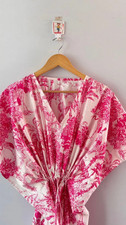 Indian Pink Tiger Handmade Cotton Kaftan Maxi Dress Women's Clothing Gown US