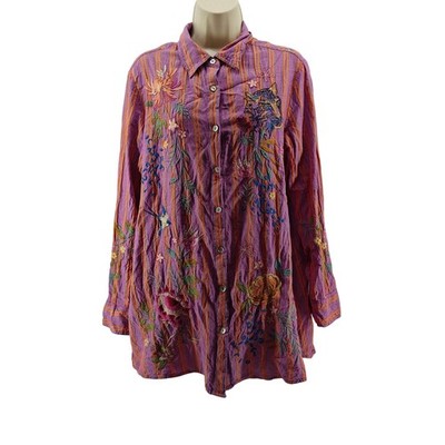 Johnny Was Indalo Button Down Shirt Tunic Womens Medium