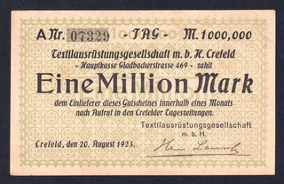 Crefeld Textilausrüstungsges. m.b.H. 1 Million Mark 20.8.1923