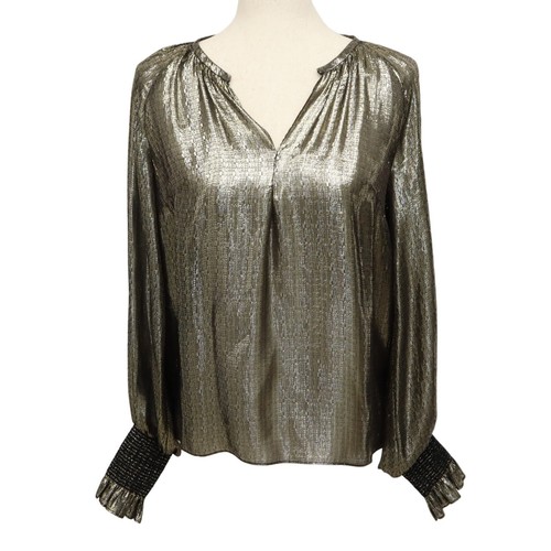 Derek Lam 10 Crosby Sz 0 Silk Blend Gold Metallic Blouse Ruffle Party Formal NYE - Picture 1 of 17