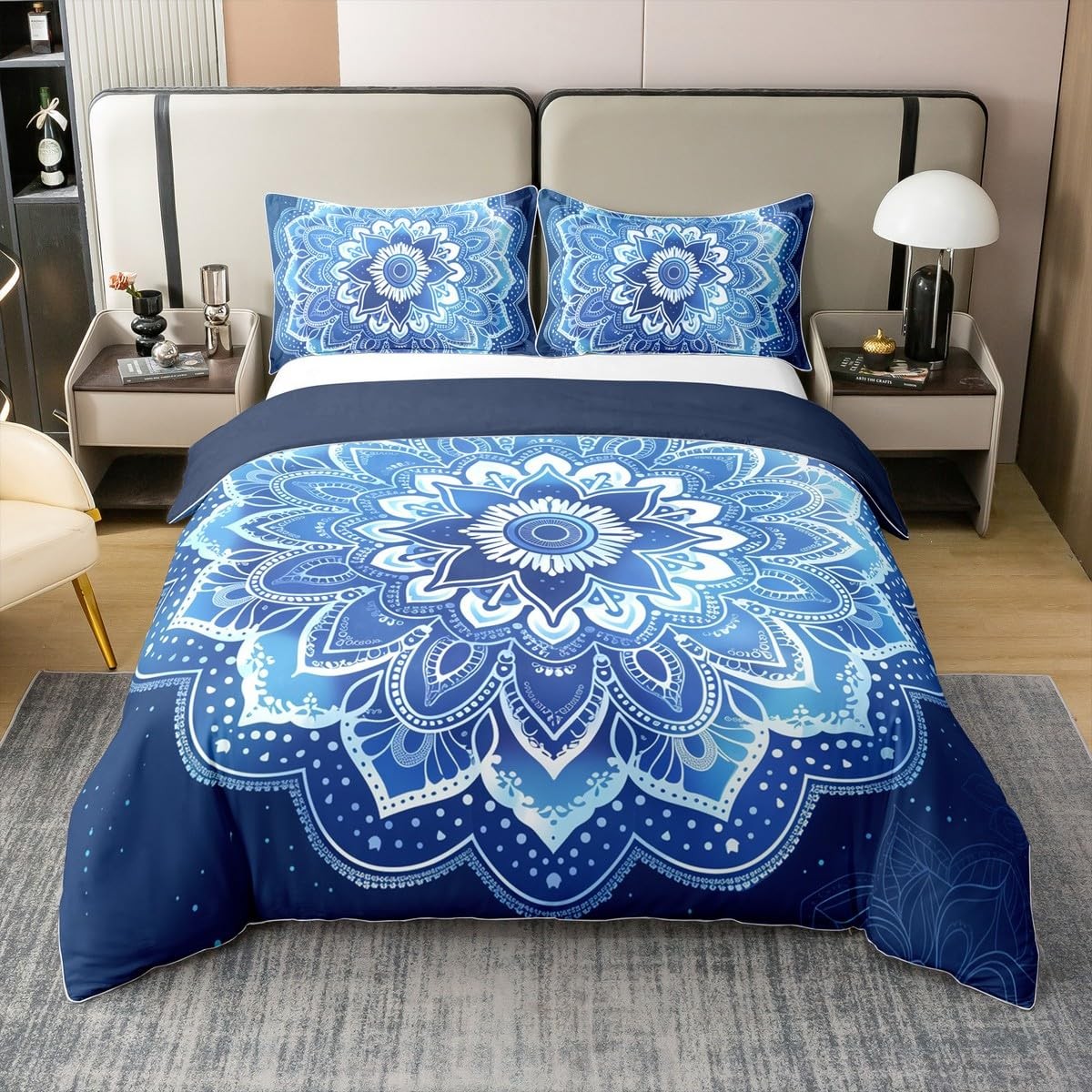 Mandala Duvet Cover 100% Cotton Set 3D Mandala Boho Chic Pattern Bedding Set ...