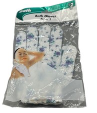 Bath gloves set of 2 floral green purple length 7.5" width 5" new in package