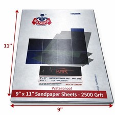Auto Body Wet Sandpaper 9x11 2500 Grit 50 Sheets Waterproof Fast Free Shipping
